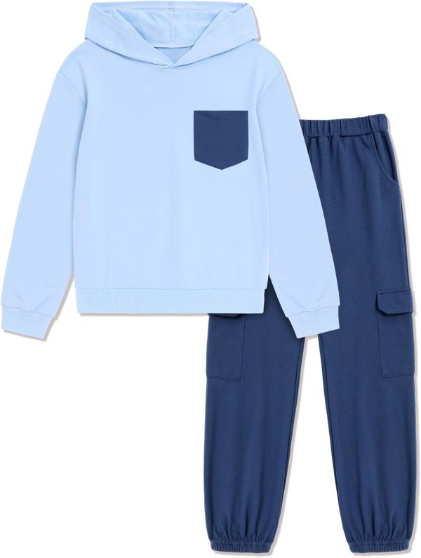 Boys Clothes Long Sleeve Hooded with Chest Pocket Cargo Pants with Side Pockets 2PCS Sets