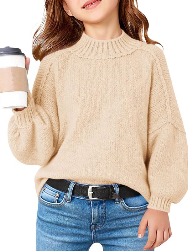 Girls Oversized Sweater Kids Batwing Long Sleeve Mock Neck Pullover Fall Clothes 5-14Y