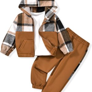 Toddler Boy Long Sleeve Hoodie Solid Color Top Sweatpants 3 Pieces Outfits Fall Winter Clothes Set