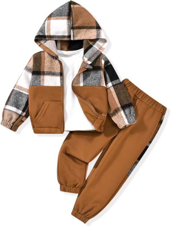 Toddler Boy Long Sleeve Hoodie Solid Color Top Sweatpants 3 Pieces Outfits Fall Winter Clothes Set