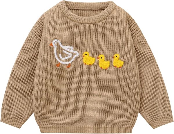 Toddler Girl/Boy Sweater Cute Ducks Hand Embroidered Sweater Fall Winter Outfit 1-5Y